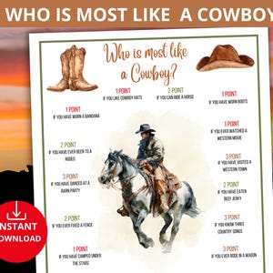 who is most like a cowboy,cowboy party game,cowboy Trivia quiz,cowboy birthday activity,wild west party,cowboy family game,cowboy night game