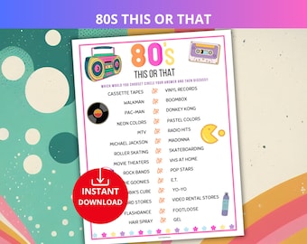80s This or That,80s trivia game,80s party game,retro party game,80s fun game night,80s birthday game,80s activity group,Back to the 80s