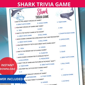 shark Trivia Game,Summer Trivia Quiz,shark Party Game,Family Quiz,shark quiz,fun animal trivia,family trivia game,trivia questions,jaws