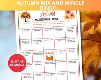 Fall Mix & Mingle Bingo,Fall Find the Guest Bingo,autumn Party Ideas,Find Someone Who Bingo,Human Bingo,Fall Work Party,Fall Time Activities