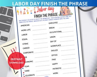 Labor Day Finish the Phrase,Labor Day Party Activity,American Trivia,Patriotic Party Game,word games,labor day party idea,office games,bbq