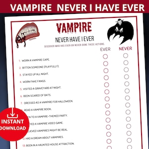 vampire party games,vampire trivia game,halloween never have I ever game,halloween vampire game,vampire birthday party,halloween icebreaker