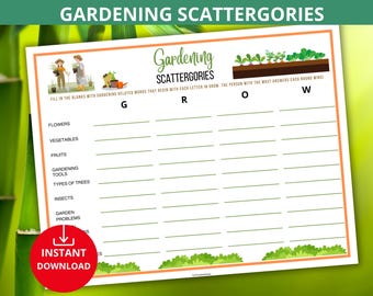 gardening Scattergories,gardening trivia quiz,Springtime Games,gardening Party Games,Spring Activities,Spring-Gories game,spring word game