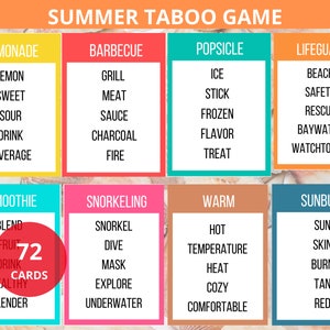 Summer Party Game,Taboo Game,Forbidden Words,taboo word game,Pool Party Games,summer trivia,quiz,word guessing game,summertime game,vacation