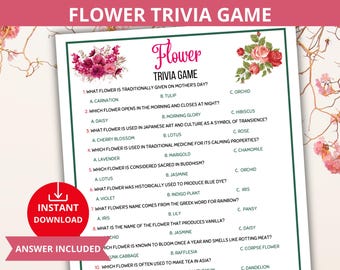 Flower Trivia,Spring Trivia,flower quiz,Spring Quiz,Flower Party Trivia,Garden Trivia,Plant Trivia,flower Quiz,Floral Trivia Game,Nature Qui