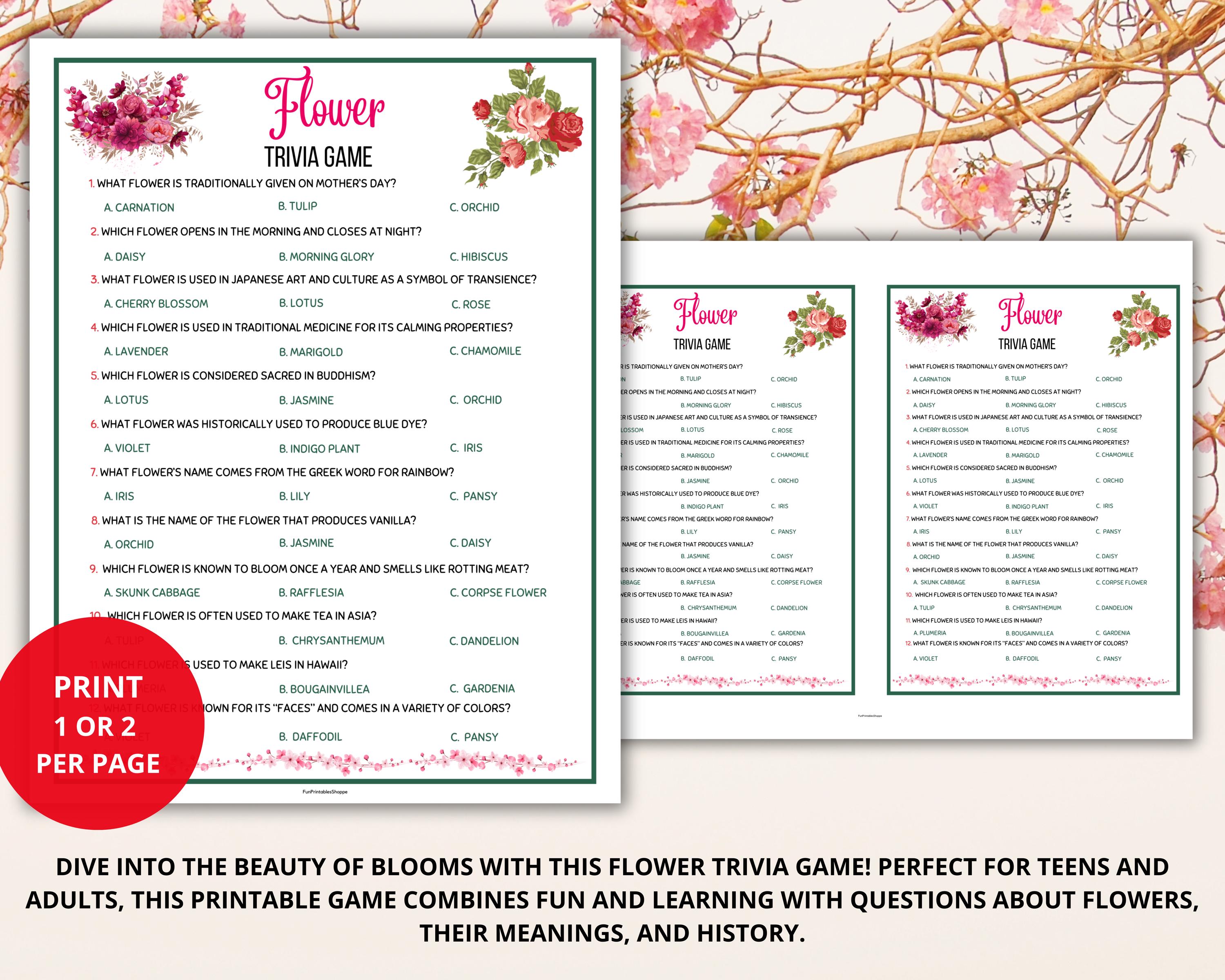 Flower Trivia,spring Trivia,flower Quiz,spring Quiz,flower Party Trivia ...