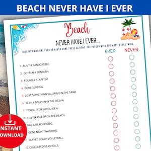 Beach Never Have I Ever Game,Summer Never Have I Ever,Beach This or That Game,summer travel game,Beach Party Game,Beach Would You Rather Gam