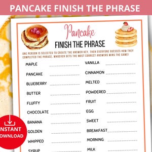 pancake Finish the Phrase game,pancake Trivia,pancake party Game,dessert trivia Quiz,food trivia,breakfast party trivia,office party game