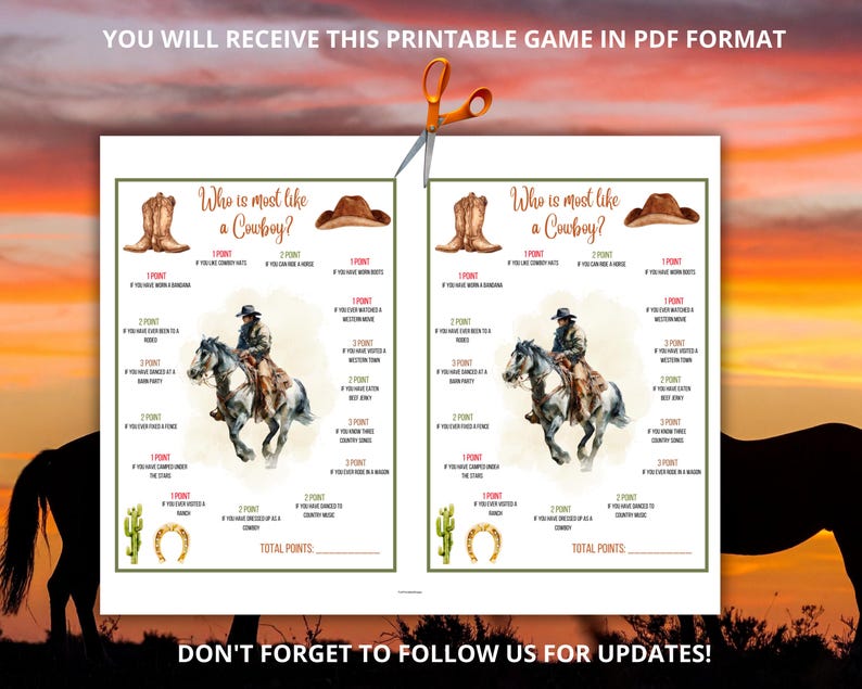 Question Cowboy Who is Most Like a Cowboy,cowboy Party Game,cowboy Trivia Quiz,cowboy ...