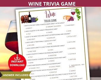 Wine Trivia Game,Wine Party Game,Wine Tasting Party,Wine Knowledge Quiz,Wine Quiz,dinner party trivia,Wine night game,wine cheese tasting