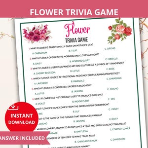 Flower Trivia,Spring Trivia,flower quiz,Spring Quiz,Flower Party Trivia,Garden Trivia,Plant Trivia,flower Quiz,Floral Trivia Game,Nature Qui