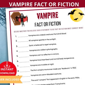 vampire fact or fiction,vampire trivia game,vampire true or false,spooky party game,vampire birthday party,vampire party ,vampire fun facts
