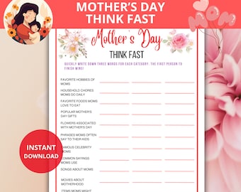 Mother's Day Think Fast,Mothers Day Trivia Game,Think Quick Game,Mother's Day Party Game,Mother's Day Brunch,who knows mom best,mom day game