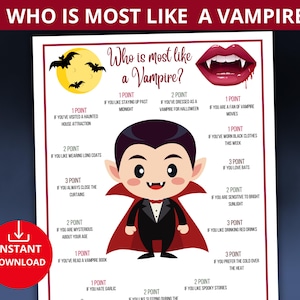 who is most like a vampire,vampire party game,vampire Trivia quiz,vampire birthday game,halloween vampire game,spooky party,vampire night