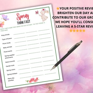 Spring Think Fast Game,quick Think Spring Game, Spring Classroom ...