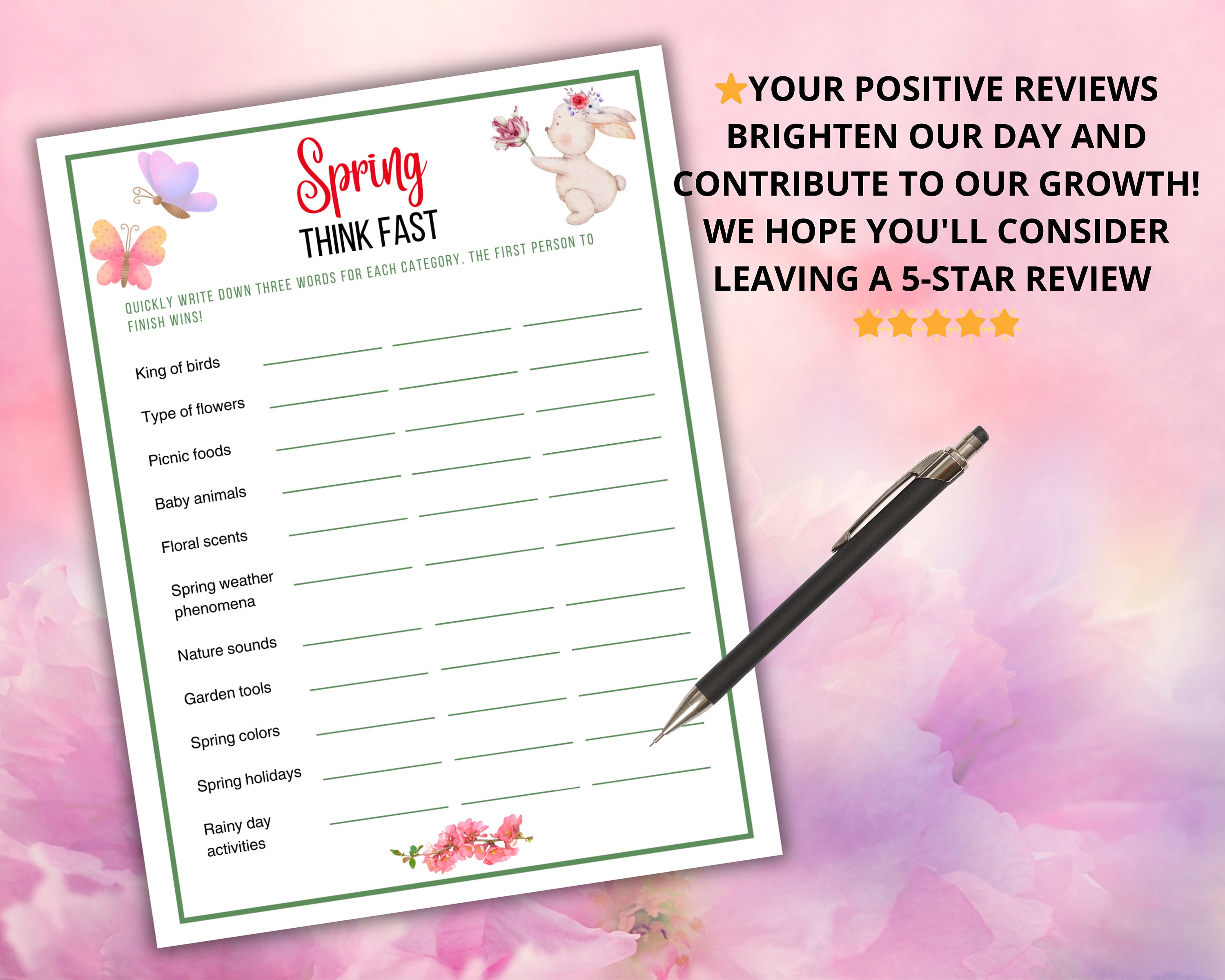 Spring Think Fast Game,quick Think Spring Game, Spring Classroom ...