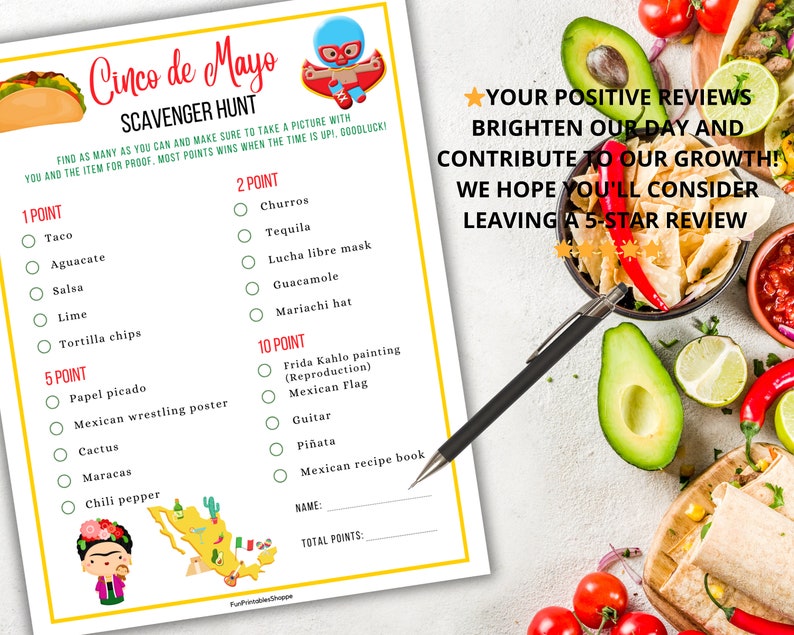 Cinco De Mayo Scavenger Hunt Game,treasure Hunt,mexican Party Games ...