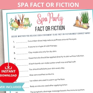 spa fact or fiction game,Spa trivia,Spa party game,Spa birthday party game,Girls spa party,Slumber Party Favor,girls night spa,spa activity