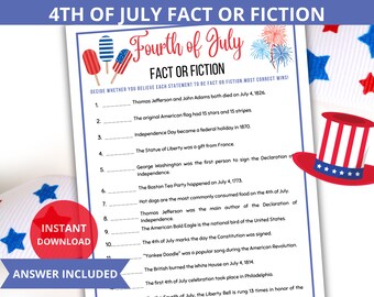 4th of July Fact or Fiction,July 4th Fact or Fiction,Independence Day Games,Patriotic Game,USA Party Game,4th of July Trivia,4th July Trivia