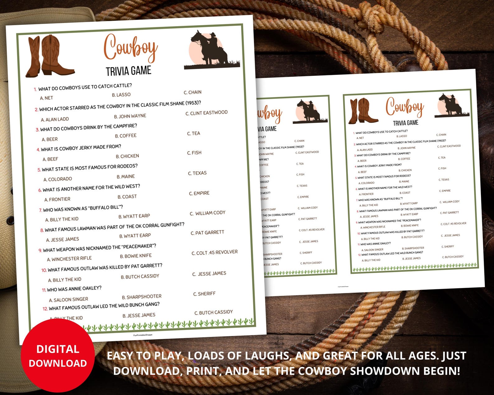Cowboy Trivia,cowboy Quiz,cowboy Party Game,western Trivia,wild West