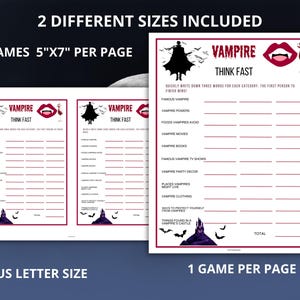Add a spooky twist to game night with this Vampire Think Fast game! Perfect for Halloween parties, family gatherings, or classroom fun, it challenges players to come up with quick answers under pressure.
 It’s easy to play, hilarious, and keeps everyone on their toes. Download, print, and bring vampire vibes to your celebration!