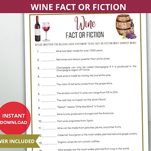 Wine Fact or Fiction Game,Wine True or False,Wine Party Trivia Game,Wine Quiz,wine cheese tasting,Wine night game,Wine tasting game,office