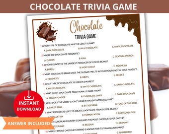 Chocolate Trivia Game,Dessert Trivia,Chocolate quiz Game,Sweets Party Games,Candy Trivia,Food Trivia,family quiz night,foodie trivia games
