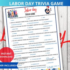 Labor Day Trivia,Labor Day party Games,Labor Day Activity,Family Reunion Game,Ice Breaker Games,USA Trivia,Patriotic Party,Trivia Questions