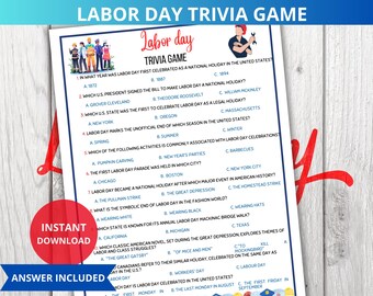 Labor Day Trivia,Labor Day party Games,Labor Day Activity,Family Reunion Game,Ice Breaker Games,USA Trivia,Patriotic Party,Trivia Questions