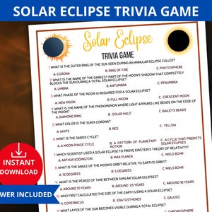 Solar Eclipse Trivia Game,Eclipse Party Game for Teens,Solar Eclipse Activity,outer space trivia quiz,science quiz,eclipse fact,space trivia