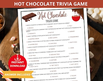 Hot Chocolate Trivia,Dessert Trivia Game,Beverage quiz,Food question,cozy Winter Trivia,Chocolate Quiz,Trivia Questions,Family Game Night