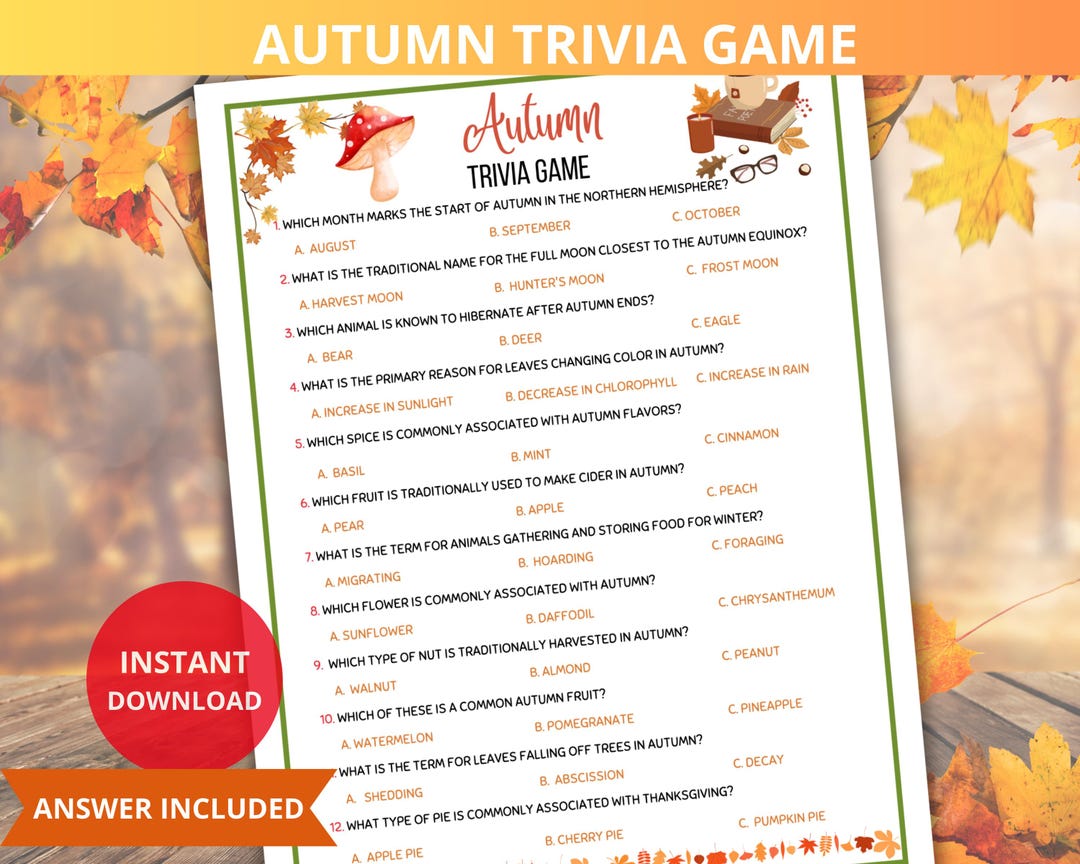 Fall Trivia Game,autumn Trivia Quiz,fall Party Game,autumn Activity ...
