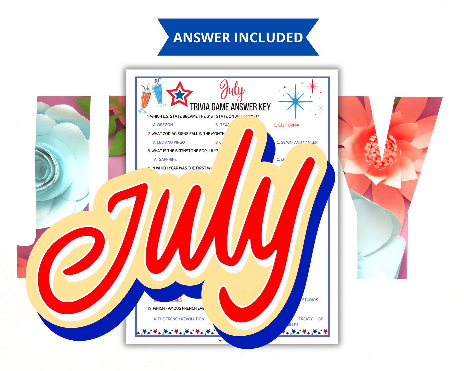 July Trivia Game,summer Trivia Quiz,july Question,summer Games,family ...