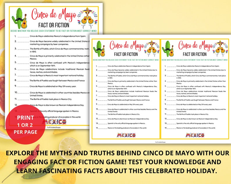 Cinco De Mayo Fact or Fiction Game,cinco De Mayo Trivia Quiz,true or ...