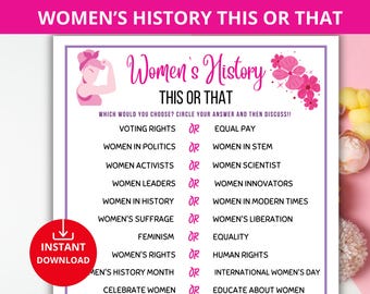 Women's History This or That Game,Women's History Would You Rather,Women's History Party Game,Women's History trivia game,famous women quiz