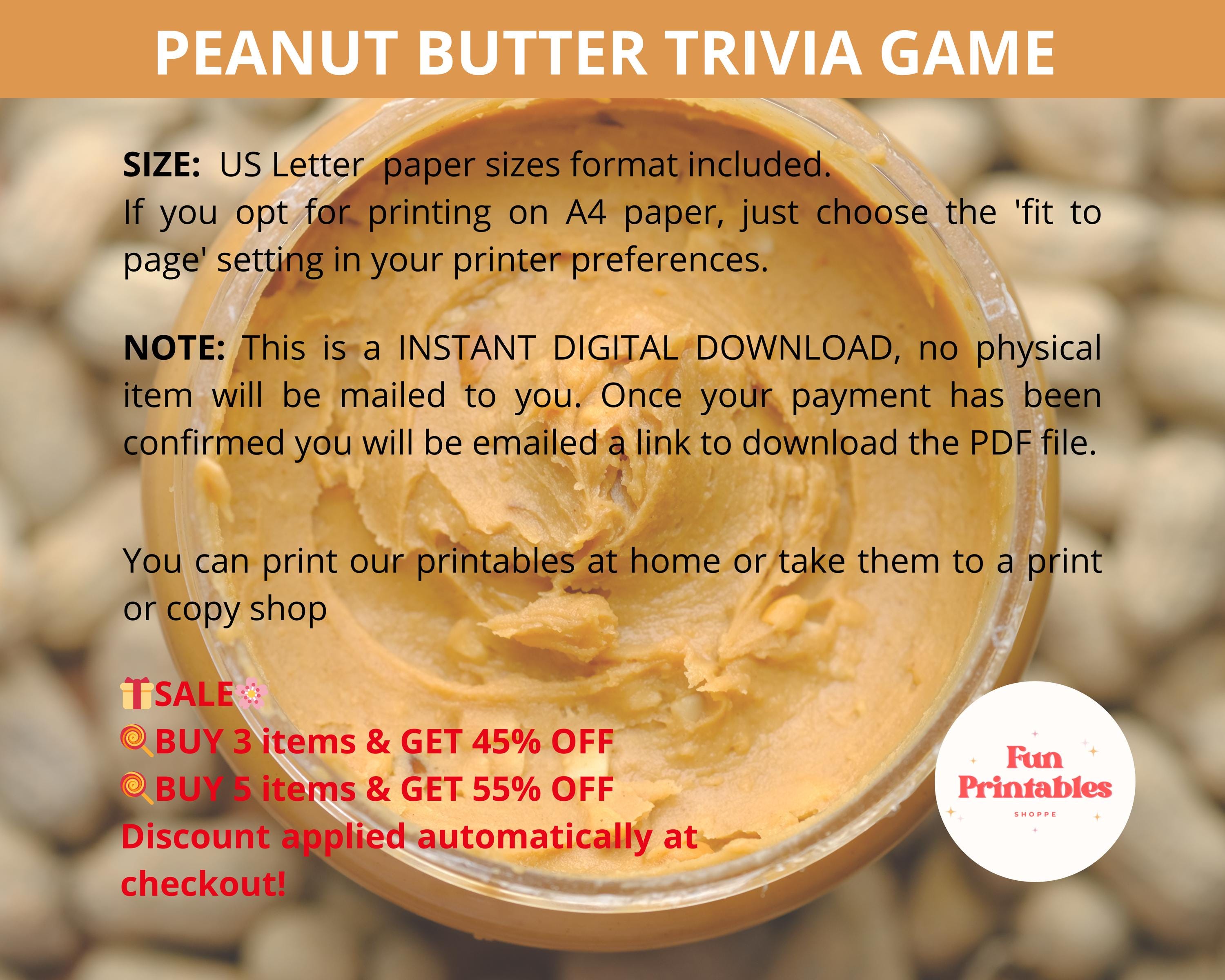 Peanut Butter Trivia Game,pb&j Trivia,peanut Fact Trivia,food Trivia ...
