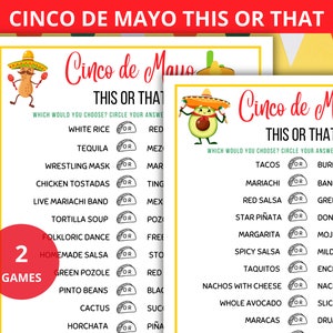 Cinco de Mayo This or That Game, Mexican Party Games,Cinco de Mayo Games,Would You Rather game,cinco de mayo trivia,bingo,questions,activity