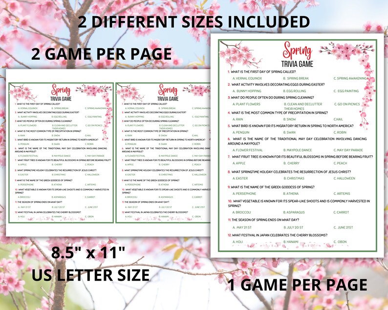 Spring Gift Questionnaire Spring Trivia Game, Fun Spring Questions, Spring Activity for Kids ...