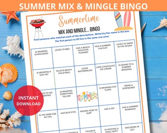 Summer Find Someone Who bingo,Summer mix and mingle bingo,Summer Bingo,Find the Guest,mix & mingle bingo,summer game,human bingo,Summertime