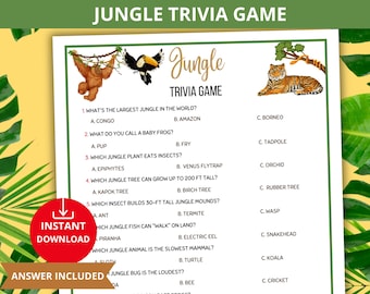 Jungle Trivia Game, Jungle quiz,safari trivia,rainforest quiz game,Fun Family Quiz Night,Animal trivia game,fun educational game,icebreaker