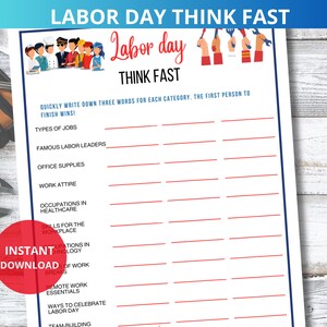 labor day Think Fast Game,Labor Day Party Game,labor day Activity,American Trivia,Patriotic Party Game,Labor Day Trivia,labor day Facts Quiz
