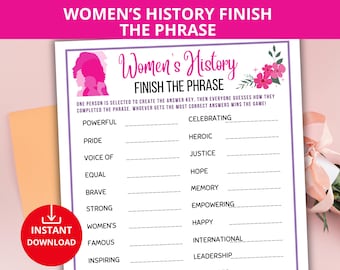 Women's History Month Finish the Phrase,womens history trivia,women Game,Phrase Game,march 8 activity,international women,women history quiz