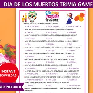 Dia de Los Muertos Trivia,Mexican Party Games,Day of the Dead games,Day of the Dead Quiz,trivia Night game,Mexican Holiday,Office Party Game