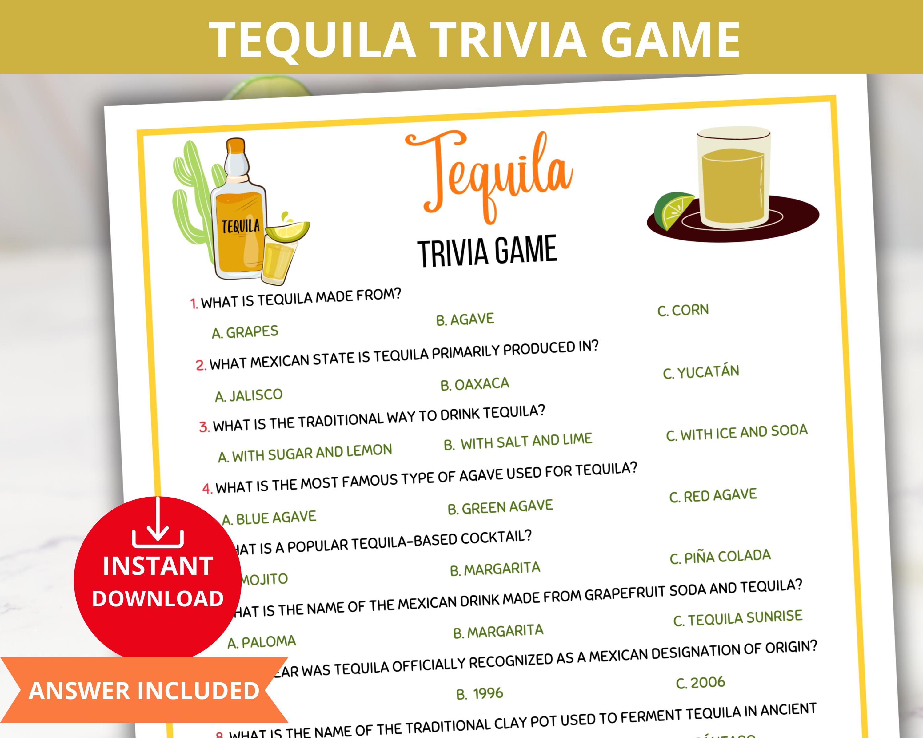Tequila Trivia quiz,tequila party game,Cinco de Mayo Game,tequila Tasting Party,mexican party games,mexican trivia,bar trivia,alcohol trivia