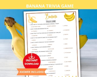 Banana Trivia Game,fruit trivia,banana quiz,banana party game,food trivia,tropical trivia,banana facts,vegetable trivia,friends trivia night