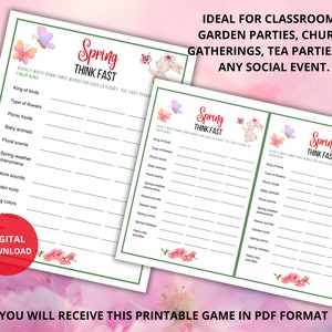 Spring Think Fast Game,quick Think Spring Game, Spring Classroom ...