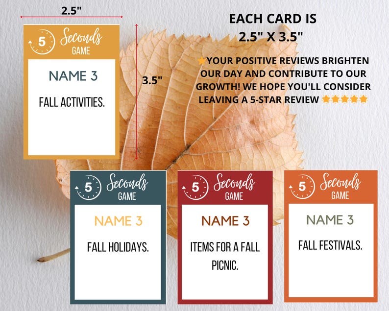 5 Second Autumn Game,5 Second Game Cards,friendsgiving Game,fall 5 ...