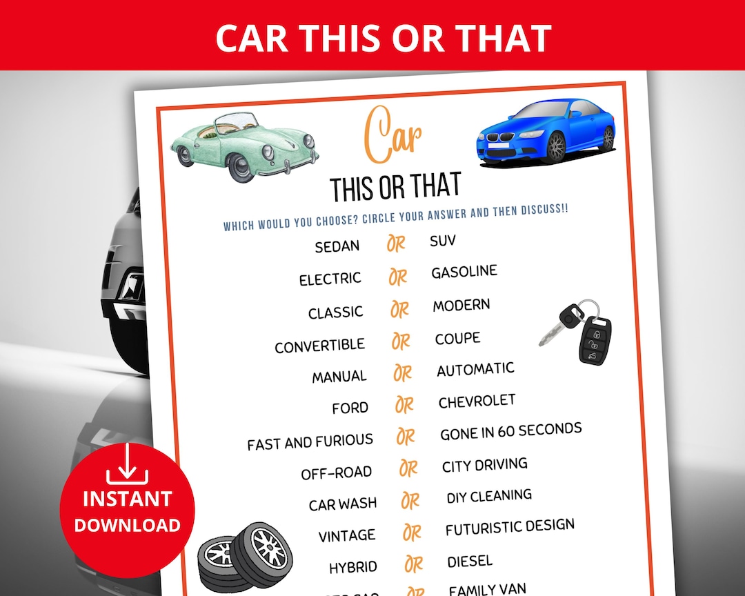 Car This or That Game,car Would You Rather,car Trivia,auto Trivia ...