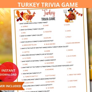 Turkey Trivia Game,Turkey Day Questions,Thanksgiving Trivia,Animal Trivia,Thanksgiving Party Game,Fall Trivia Game,Friendsgiving Trivia Game