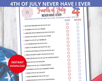 4th of July Never Have I Ever,4th of July Game,Ever or Never Game,Independence Day Game,Patriotic Game,4th of July Party Game,Questions Game